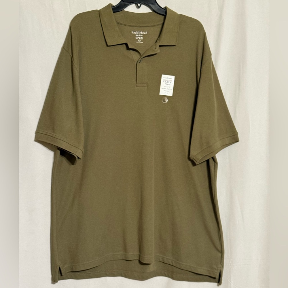 NWT Saddlebred Comfort Flex Olive Green Polo Shirt Size XLT